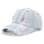 XYIYI Denim Light Blue Vintage Washed Distressed Baseball Cap Adjustable Cotton Jean Dad Hat for Women Mens