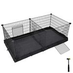 SONGMICS Guinea Pig Cage, Small Animal Cage, Outdoor Cage, with Divider, 2 Separate Areas, with Fabric Floor, 3 Doors, 123 x 63 x 46 cm, Black LPI07H