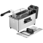 VonShef Deep Fat Fryer 3L Capacity 2000W – Cooks up to 1kg of Food, Stainless Steel Fryer for Chips & More, Adjustable Thermostat, Non-Slip, Easy Clean, Non-Stick Removable Oil Container & Basket