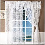 White Lace Sheer Window Door Curtains with Valances 1 Panel Floral Voile Tulle Window Treatments Embroidered Sliding Door Drapes and Curtains for Bedroom Living Room, 60" W x 90" H