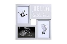 Kate & Milo Babyprints and Sonogram Hello Little One Collage Frame, Baby Handprint, Footprint and Ultrasound Baby Keepsake Frame, Pregnancy Announcement, Gender-Neutral, White