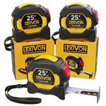 LEXIVON [3-Pack] 25Ft/7.5m AutoLock Tape Measure | 1-Inch Wide Blade with Nylon Coating, Matte Finish White & Yellow Dual Sided Rule Print | Ft/Inch/Fractions/Metric (LX-205X3)