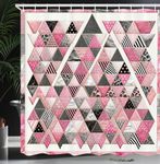 Ambesonne Pink Shower Curtain, Blushy Fashion of Abstract Geometric Triangle Pattern with Stripes and Dots, Cloth Fabric Bathroom Decor Set with Hooks, 69" W x 70" L, Blush White Dark Grey