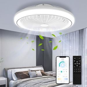 Viugreum 47CM Ceiling Fan with Light and Remote Control, Dimmable LED Ceiling Fan 3000/4500K/6500K, Reversible Mode, 6 Adjustable Wind Speeds, 2H Timer LED Fan Light for Living Room Bedroom