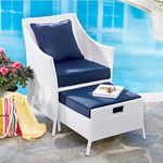 DEVOKO 2 Piece Wicker Conversation Sofa Patio Set with Footrest Ottoman & Navy Blue Cushions for Garden, Poolside, Living Room (White)