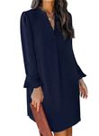 JOCAFIYE Womens Dresses Long Sleeve V Neck Shift Dress Casual Elegant Shirt Dress Dark Blue L