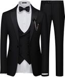 MAGE MALE Men's 3 Piece Suit One Button Slim Fit Formal Wedding Prom Tuxedo Suits Party Dinner Blazer Vest Pants Set, Black, Large