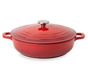 Non-Stick Aluminium Pot with Lid – Sturdy Shallow Dutch Oven – Casserole Pot with Ergonomic Handles – 3.9L, 28cm, Red – Oven Safe Cooking Pot – by Nuovva