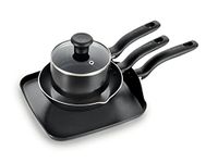 T-fal Culinaire Nonstick 8" Frypan, 10.25" Griddle, and 1QT Saucepan with lid, 4-Piece Set, Black