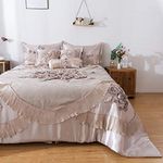 Tache Home Fashion 6 Piece Satin Luxurious Floral Solid Comforter Set, Polyester, Sweet Victorian Beige, California King