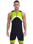 CHICTRY Men's One Piece Swimsuit Quick Dry Zipper Bathing Suit Sleeveless Beach Swimwear Surfing Rash Guard Wetsuit Fluorescent Green L