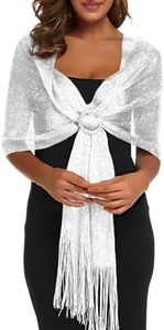 Rheane Shawls and Wraps for Evening Dresses Shawls and Wraps for Weddings White Shawls and Wraps for Fall Sheer 2024 Dressy Scarf (White with Silver Glitter)
