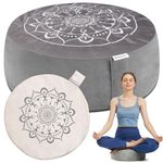 Hihealer Meditation Cushion with Extra Velvet Cover - Large Traditional Tibetan Meditation Yoga Floor Cushion Pillow Zafu Filled by Buckwheat Hulls, Great Gift for Women (Calmly Grey & White)