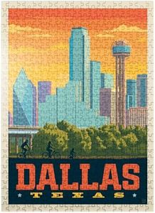 Dallas, Texas: Sunset Skyline, Vintage Poster - Premium 500 Piece Jigsaw Puzzle for Adults