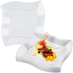 Matana 20 Piatti in Plastica Rigida Trasparente, 26cm - Design a Onda Quadra - per Feste, Matrimoni, Compleanni, Picnic, Natale - Eleganti, Resistenti e Riutilizzabili