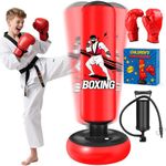 Punching Bag for Kids, 168cm Stable Boxing Bag with Gloves & Air Pump, Free Standing Inflatable Kids Punching Bags for Boys Girls Age 6-18 for Practicing Karate, Taekwondo, MMA Kid's Gifts