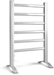 MODAA Portable and Free Standing Electric Heated Towel Rail Rack Rails, Freestanding Anti-Corrosion Aluminium Bathroom 6 Bars Heated Warm Rails for Drying Towels, Clothes, Baby Blankets