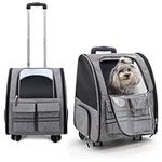 Backpack Pet Travel Carrier with Rolling Wheels, Pet Carrier Backpack for Small Dogs Medium Cats, Airline Approved Cat & Puppies Backpack