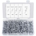 Blind Rivets Set, Aluminium Blind Rivets, 500 Pieces, Aluminium/Steel Rivets Assortment Set, 5 Sizes Pop Rivets, Flat Head Pop Rivets for Metal, Wood, Plastic, 3.2 mm and 4.8 mm