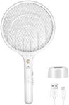 Electric Fly Swatter ValueHall Bug Zapper Racket USB Rechargeable Mosquito Zapper Fly Zapper Racket with Base, LED Trapping Light and 3 Layers Mesh Fly Killer for Indoor, Outdoor Pest Control V1F02