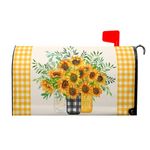 Welcome Spring Summer Sunflower Mailbox Covers Magnetic Standard Size 21"x18" Yellow Blooming Sunflowers Mailbox Covers Rustic Floral Large Mailbox Cover Wrap Post Letter Box Decor for Garden Yard