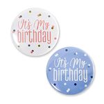 Leewoth 2pcs It's My Birthday Button Happy Button Happy Birthday Badge Pins Party Birthday Pins for Adults, Kids, Men or Women Party Decorations (Blue white and pink white), no gemstone