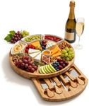 ZENFUN 13 Inch Bamboo Cheese Board and Knife Set, Round Charcuterie Boards with Bowls, Cheese Cutting Platter Serving Tray for Housewarming, Party, Picnic, 13” x 1.5”