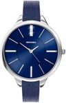 Sekonda Ada 39mm Women's Quartz Watch Three Hand with Stone Set Blue Sunray Dial Analogue Display and Leather Strap