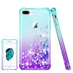 Pilaru for iPhone 8 Plus/7 Plus Case, iPhone 6s Plus/6 Plus Case with Screen Protector, Clear Liquid Heart Glitter Cover Soft TPU Cover Transparent Girly Phone Case for iPhone 8 Plus,Teal/Purple