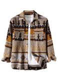 VIEWON Men's Casual Aztec Print Button Down Woolen Long Sleeve Lightweight Lapel Western Shacket Jacket Coat, Khaki, Medium