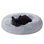 Feandrea Dog Bed, Donut Cat Bed, Fluffy Calming Pet Bed with Removable, Washable Cover, Soft Long Plush, 70 cm, Grey