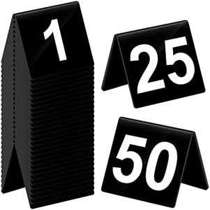 Tuanse Table Numbers 1-50 Acrylic Double Side Numbered Table Tents Restaurant Wedding Table Number Table Tent Numbers Cards Signs for Banquets Party Wedding Reception Plastic Table Numbers (Black)