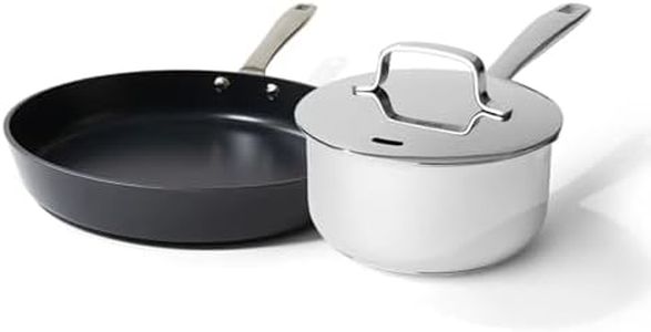Alva Maestro Mini Cookware Duo Premium 8" Ceramic Non Stick Fry Pan and 1.7 Qt. Stainless Saucepan, Non Toxic PFAS PFOA PTFE Free, Easy to Clean Even Heating, Durable Oven Safe All Stovetop Compatible