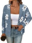 SHENHE Women's Floral Print Button Down Cardigan V Neck Drop Shoulder Knit Outerwear Blue XS