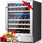 BODEGA 24 Inch Wine Cooler Refrigerator, 46 Bottle Dual Zone Wine Fridge with Double-Layer Tempered Glass Door,wine refrigerator with Temperature Memory Function, Built-in or Freestanding.