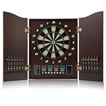 Vocpy Dart Board, Decorative Dart Board Cabinet Set [12*Soft Tip Darts], Electronic Dart Board - Wooden Cabinet Doors with Integrated Scoreboard for Family Game Rooms [Coffee]