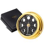 Tabic Handmade Prestige Moon Phase Clock in Solid Brass - Elegant Full Moon Wall Clock with Jet Black Dial, Stunning Look with Mirrored Backdrop and Chrome Hands, Perfect Decorations and Gift