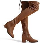 DREAM PAIRS Women's Laurence Over The Knee Thigh High Chunky Heel Boots Long Stretch Sexy Fall Boots Size 9.5, Black Pu,Size 11,Brown/Suede,LAURENCE