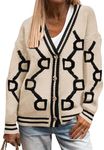 PRETTYGARDEN Women's Fall Chunky Knit Cardigan Sweaters Casual Open Front Button Up Winter Coats Outerwear (Khaki Black,Medium)