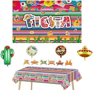 Umimiss Décorations de fête mexicaine – Fournitures de fête mexicaine, bandeau Sombrero mexicain, nappe de fête mexicaine, décorations de fête, ballons, toile de fond de fête mexicaine, 150 × 100 cm