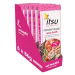 itsu Ramen Ready Noodles with Spicy Broth - Ribbon Tied Ramen Noodles from Japan in Spicy Broth - Multipack (6 Pack x 86g)