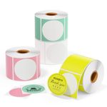 MUNBYN 2"x2" Color Circle Thermal Sticker Label, 3000 Labels/4 Rolls Self-Adhesive Round Direct Thermal Label, Thermal Sticker for DIY Logo Design, QR Code, Name Tag, Inventory-White Pink Green Yellow