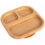 Tiny Dining Baby Plate with Suction Cup - Segmented - Orange - Divided Non-Slip Bamboo Self-Feeding Baby Weaning Plate for Babies, Toddlers, Children