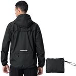 donhobo Men's Waterproof Jacket,Waterproof Rain Jackets Windbreaker Packable Hood Reflective Lightweight Quick Dry Raincoat with Zipper Pockets for Outdoor Cycling Traveling Black XL