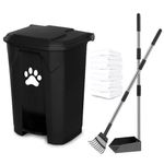 Dog Poop Trash Can for Outdoors Pet Waste Station with Lid Hands-Free Pedal Durable PVC Container Garden Home Yard with Dog Poop Tray and Rake 200PCS Trash Bags Black B-15-B-W200-CZ