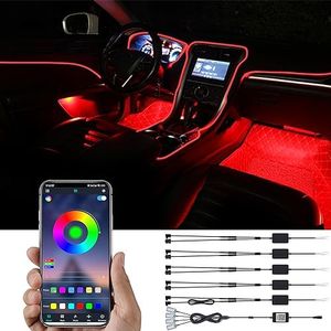 TABEN Kit Luce Ambientale per Auto, Kit di Illuminazione vano Piedi Multicolore a Fibra Ottica Integrata da 8 Metri, sincronizzazione Musicale con Ritmo Attivo, Controllo App Bluetooth, DC 12V-24V