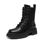 DREAM PAIRS Womens Mid Calf Boots Lace-up Zipper Combat Boots,Size 6,Black/PU,SDMB2203W-E