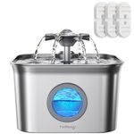 Cat Water Fountain Stainless Steel,FEELNEEDY 2.8L/95oz Water Fountain Indoor Cat,Quiet Automatic Silent Pet Water Fountain,Dog Drinking Fountain with Replacement 3Filters for Multiple Pets,FN-W22