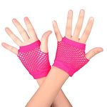 HD Novelty Fingerless Fishnet Gloves Diva Women Black 80s Retro Vintage Nylon Stretchy Mesh Gloves for Kids Girls Dance Disco Costume Parties Supplies Accessories (Light Pink)