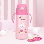 R for Rabbit Steebo Safari Premium Stainless Steel Water Sipper for Kids, Spill Proof BPA Free Soft Silicone Straw Drinking Sipper for Kids (500ml, Pink Bunny)